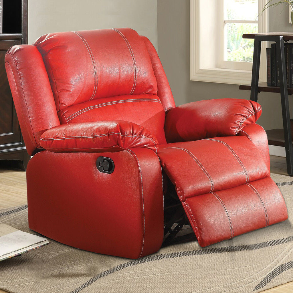 Leather Rocker Recliner Chair Red Q65231