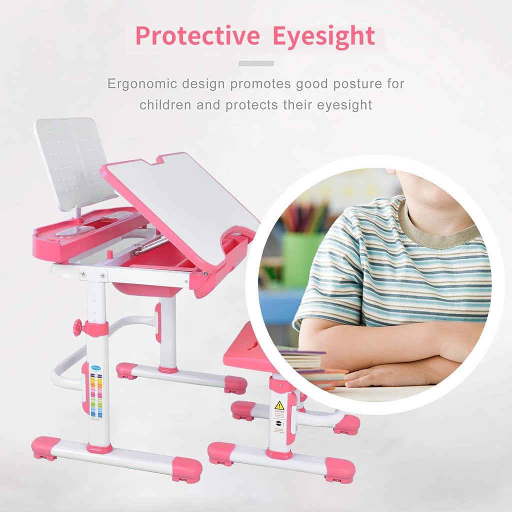 Pink Height Adjustable Kids Desk and Chair Set P26948