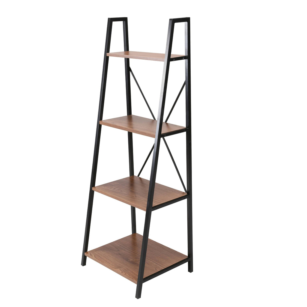 Walnut Ladder Bookshelf with Black Frame Y99632