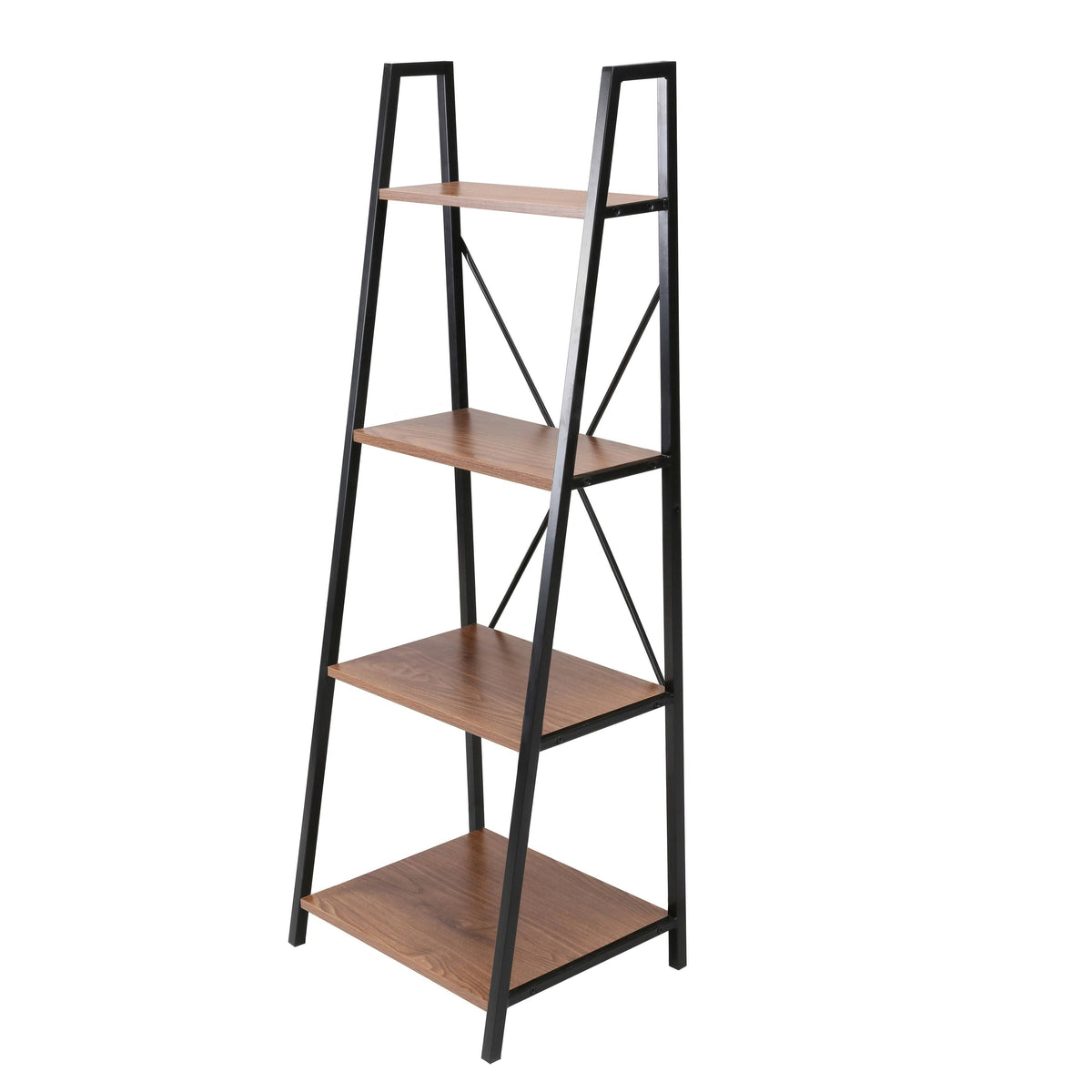 Walnut Ladder Bookshelf with Black Frame Y99632