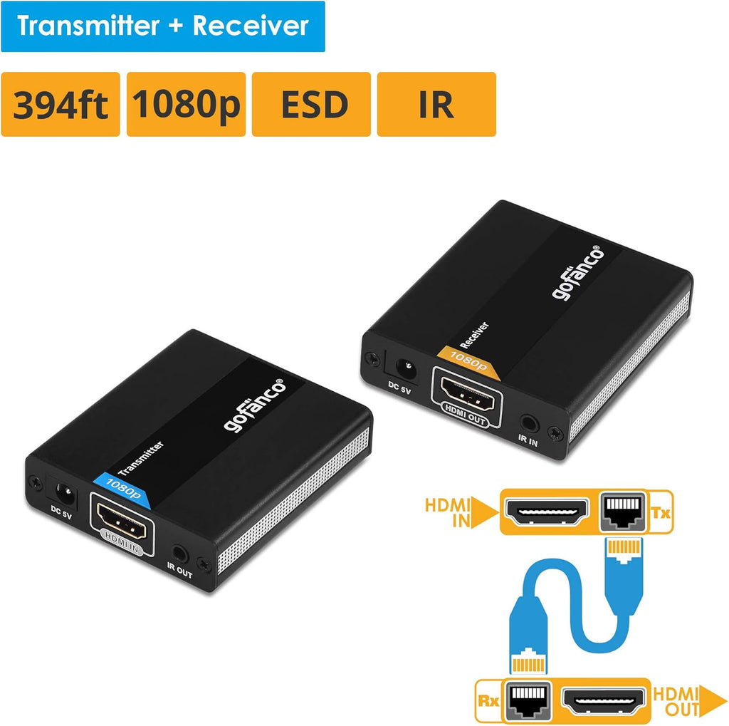 HDMI Extender Over Ethernet Cat6, 394ft, IR Extension, 1080p F247