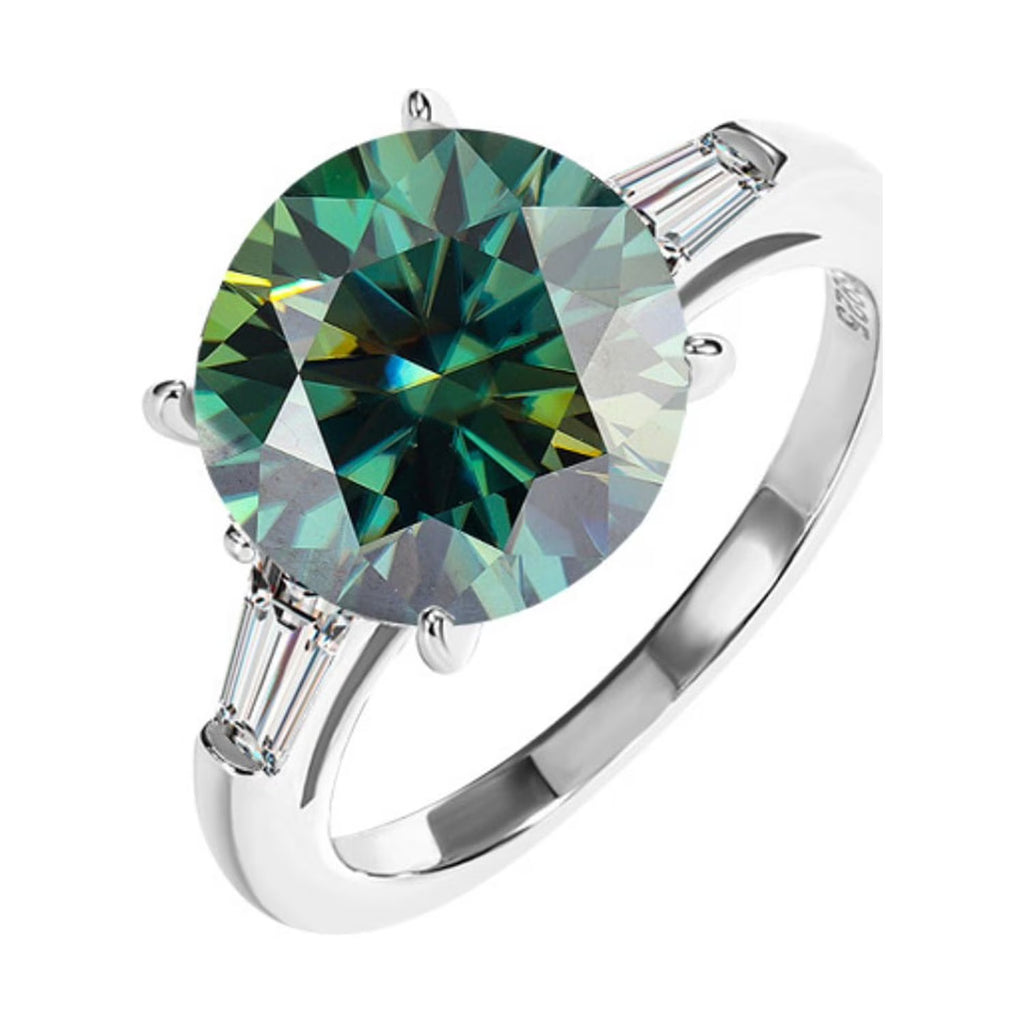 5ct Round Cut Moissanite Sterling Silver Engagement Rings with Certificate C823875