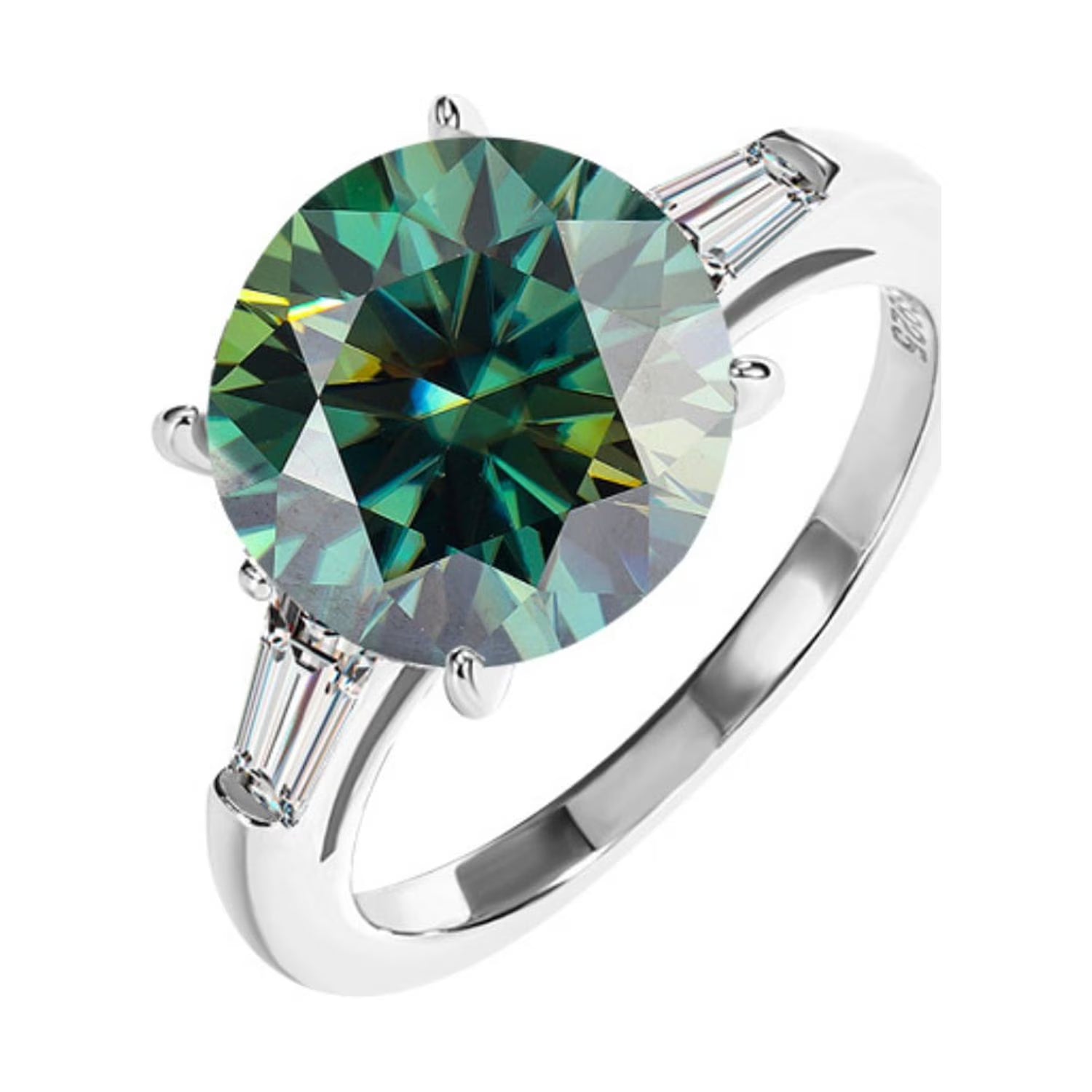 5ct Round Cut Moissanite Sterling Silver Engagement Rings with Certificate C823875