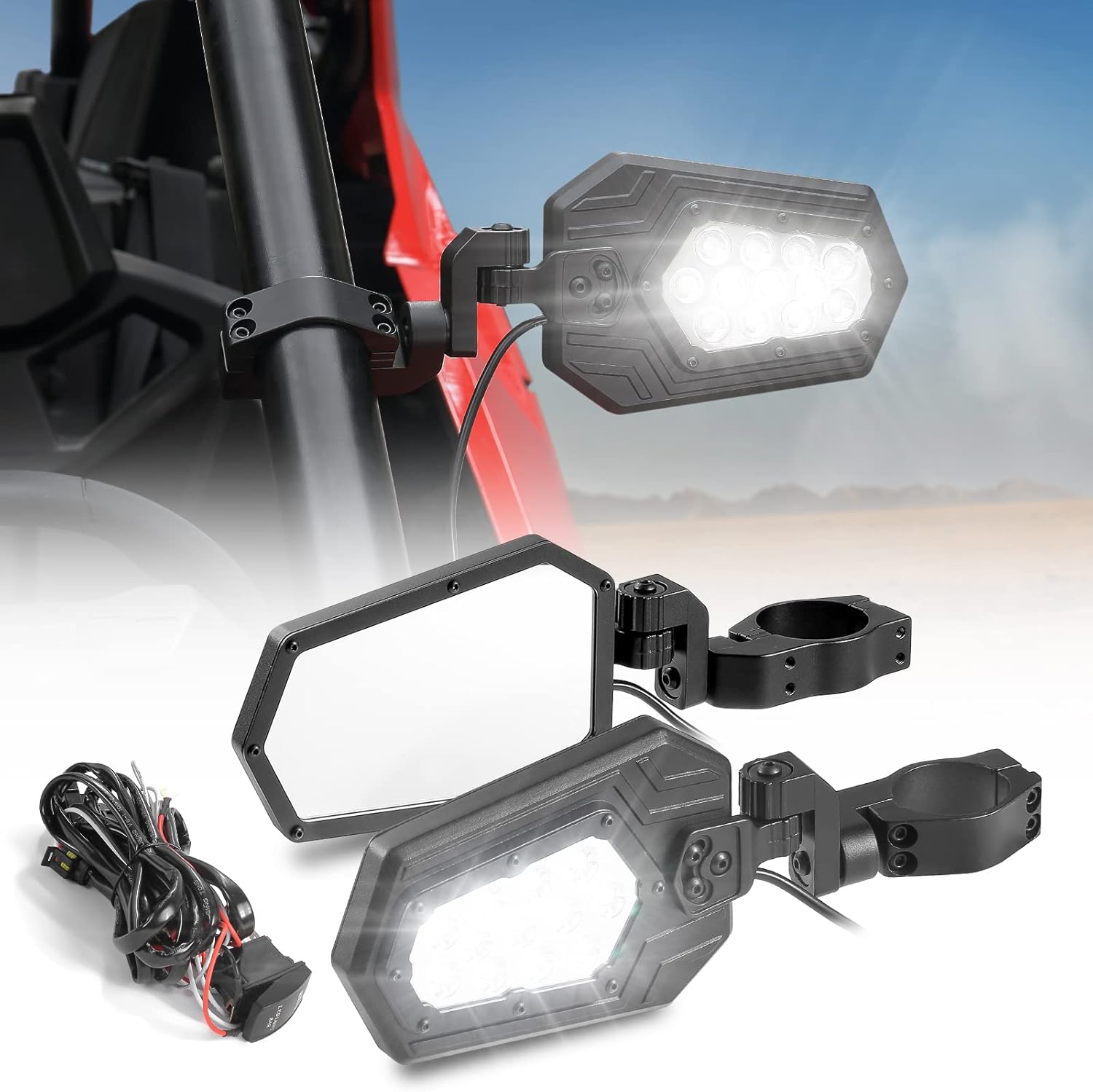 UTV Side Rear View Mirrors Aluminium for Roll Bar Cage with Windshield O205262