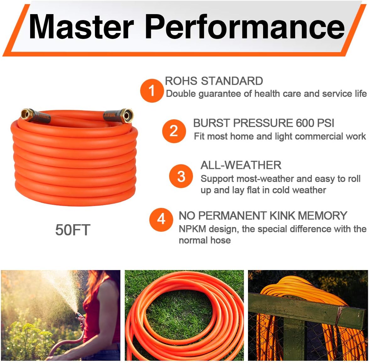 5/8 in x 50 ft Ultra Flexible Water Hose with 2 Set Quick Connect, Heavy Duty, 600 PSI B194882