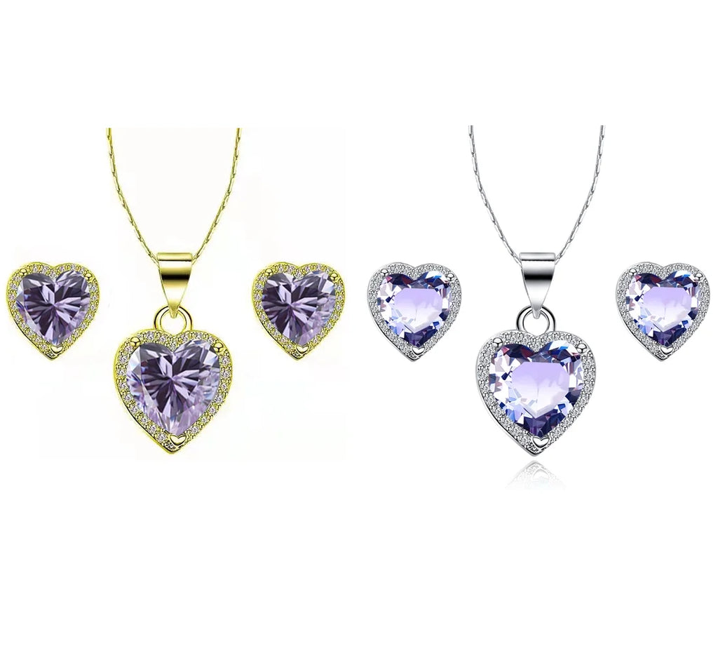 24k Yellow and White Gold Plated Amethyst Necklace Set 18 inch V23848
