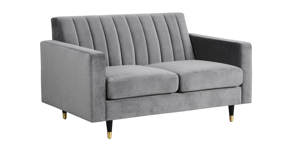 Grey Velvet Channel Tufting Sofa Set 2Pcs C92747