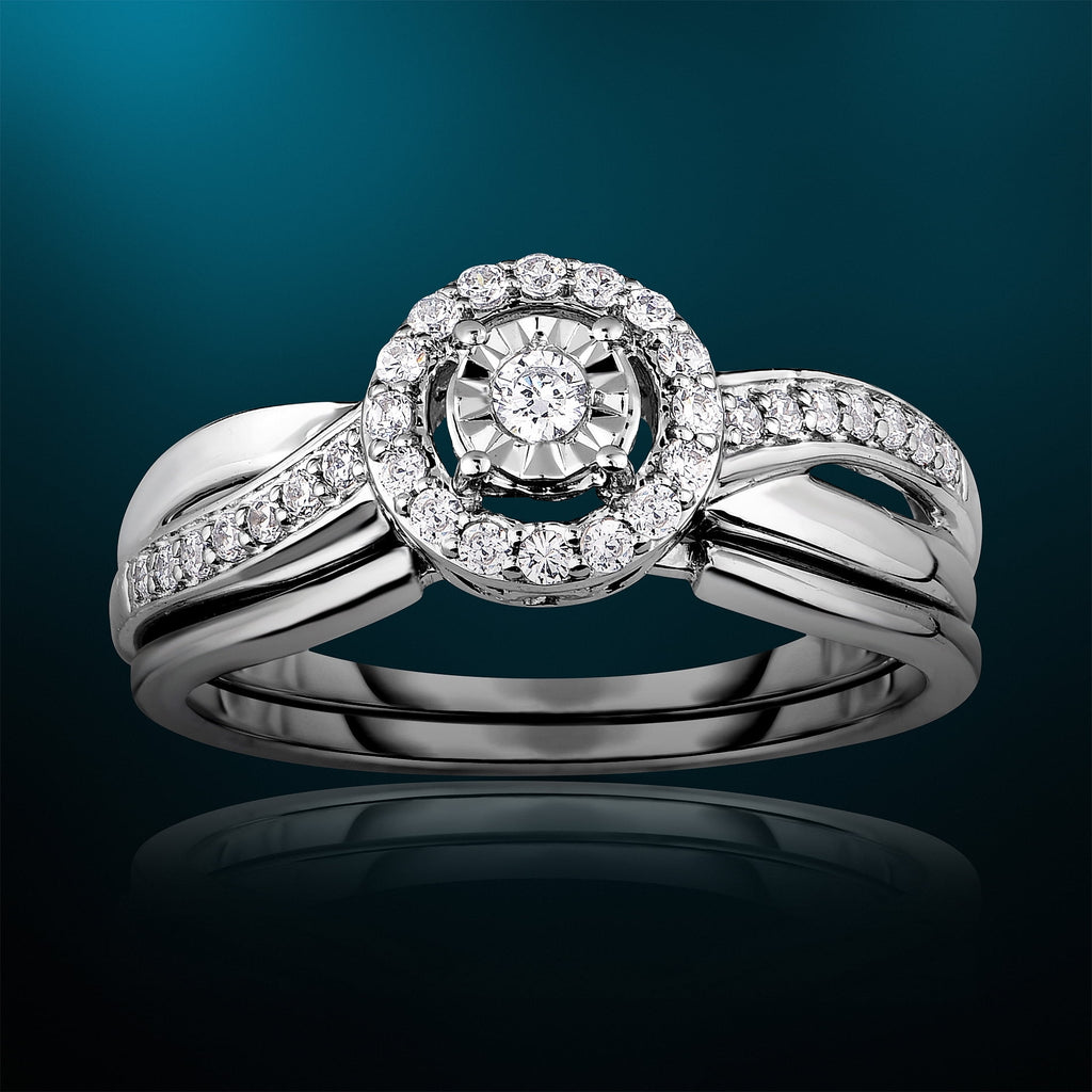 1/4 Cttw Diamond Halo Engagement Ring Set in Rhodium Plated Sterling Silver Size 7 V23091
