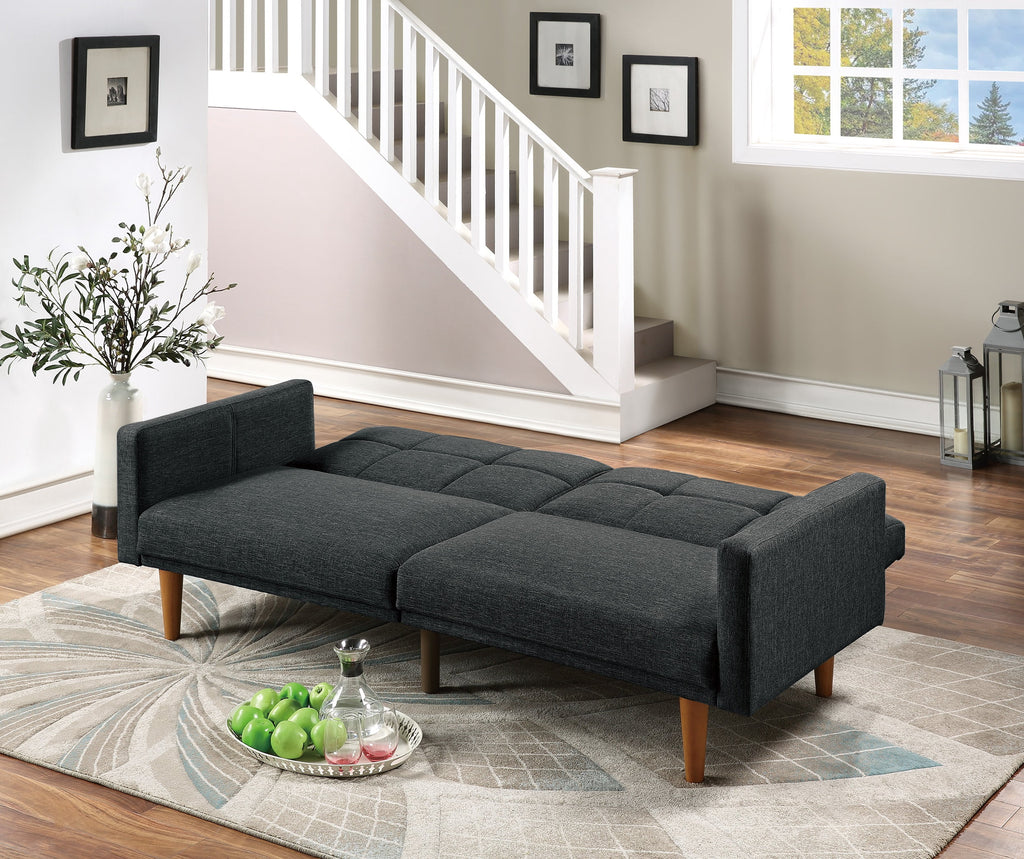 Black Polyfiber Convertible Sofa Couch Bed with Wooden Legs H54137