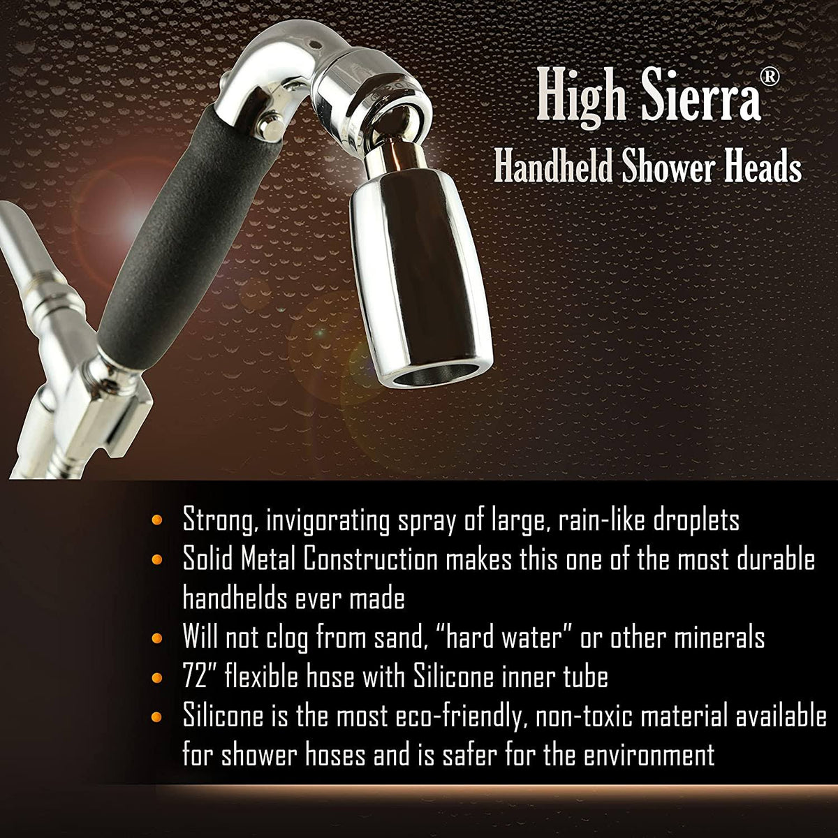 High Sierra Solid Metal Handheld Shower Head Kit with Slip-Free Grip E576