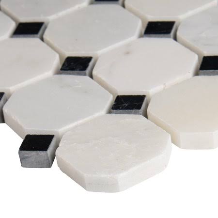 White Octagon 12 in. x 12 in. x 10 mm Polished Marble Mosaic Tile (10 Sq. ft. / CASE) K414
