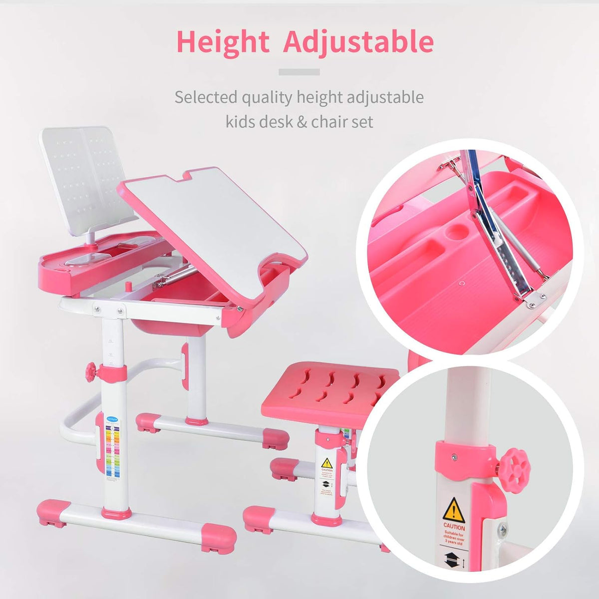 Pink Height Adjustable Kids Desk and Chair Set P26948