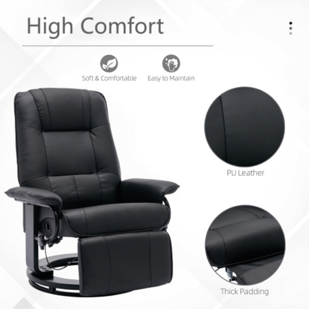 Black Faux Leather Swivel Recliner with Footrest B8494