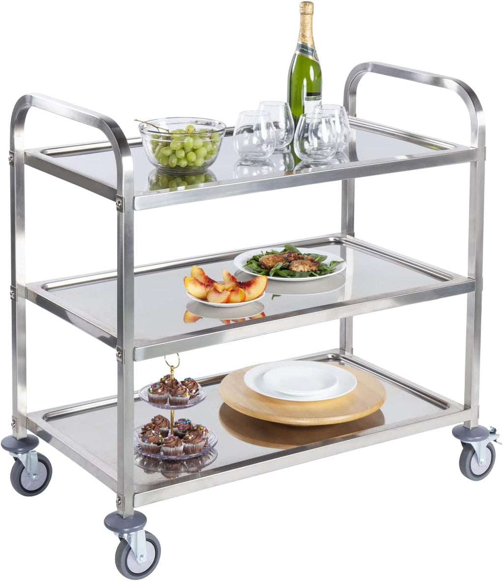 Stainless Steel 3 Tier Rolling Utility Cart with Swivel Locking Wheels H542508