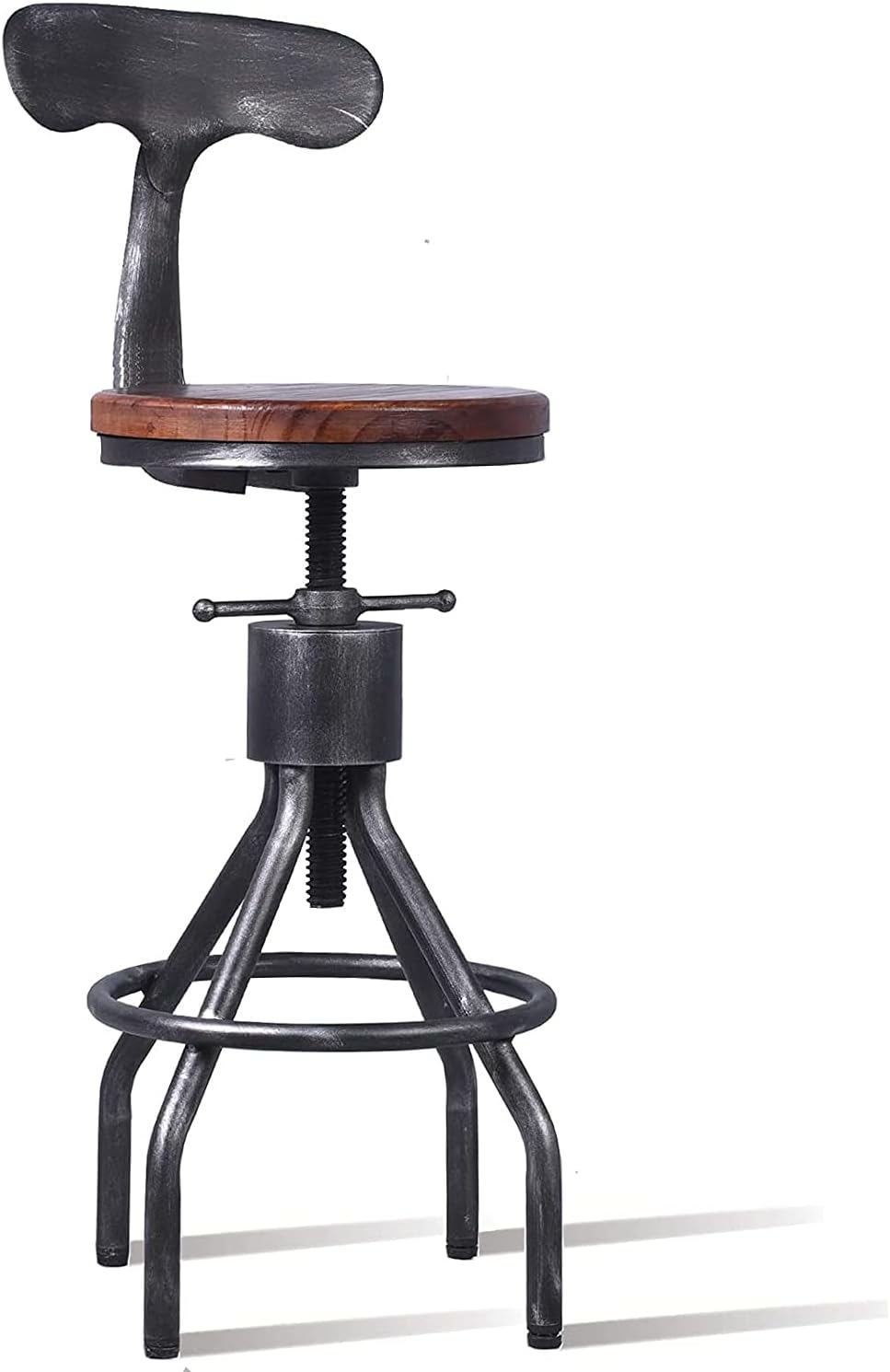 Industrial Vintage Bar Stool, Adjustable Pipe Stool, Cast Iron Stool, Swivel Bar Stool with Backrest, Metal Stool, Silver, Set of 2 F626