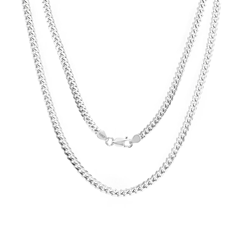 14k White Gold Solid Miami Cuban Link Chain Pendant Necklace 16" - 30" A588688