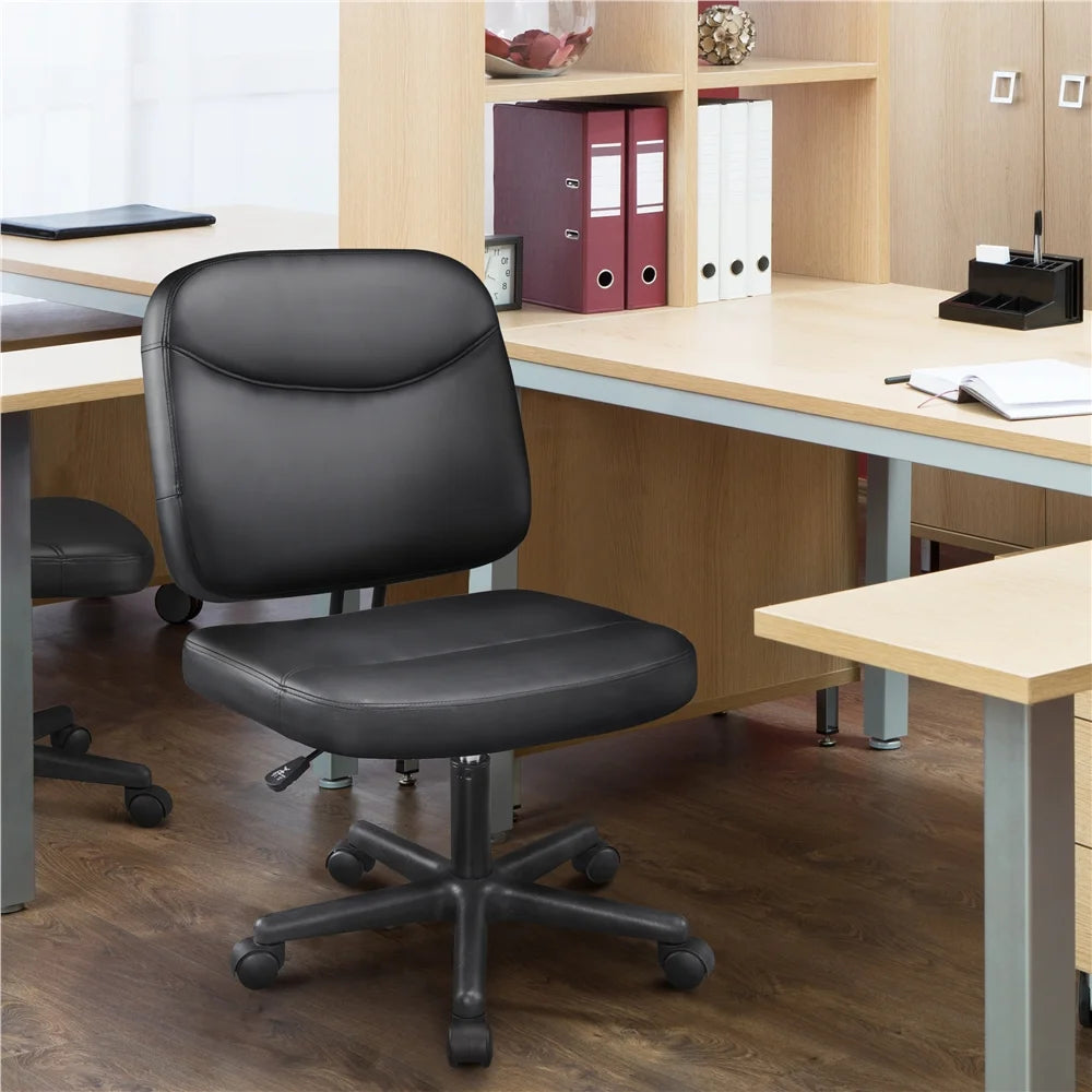 Black Faux Leather Adjustable Armless Office Chair K5170