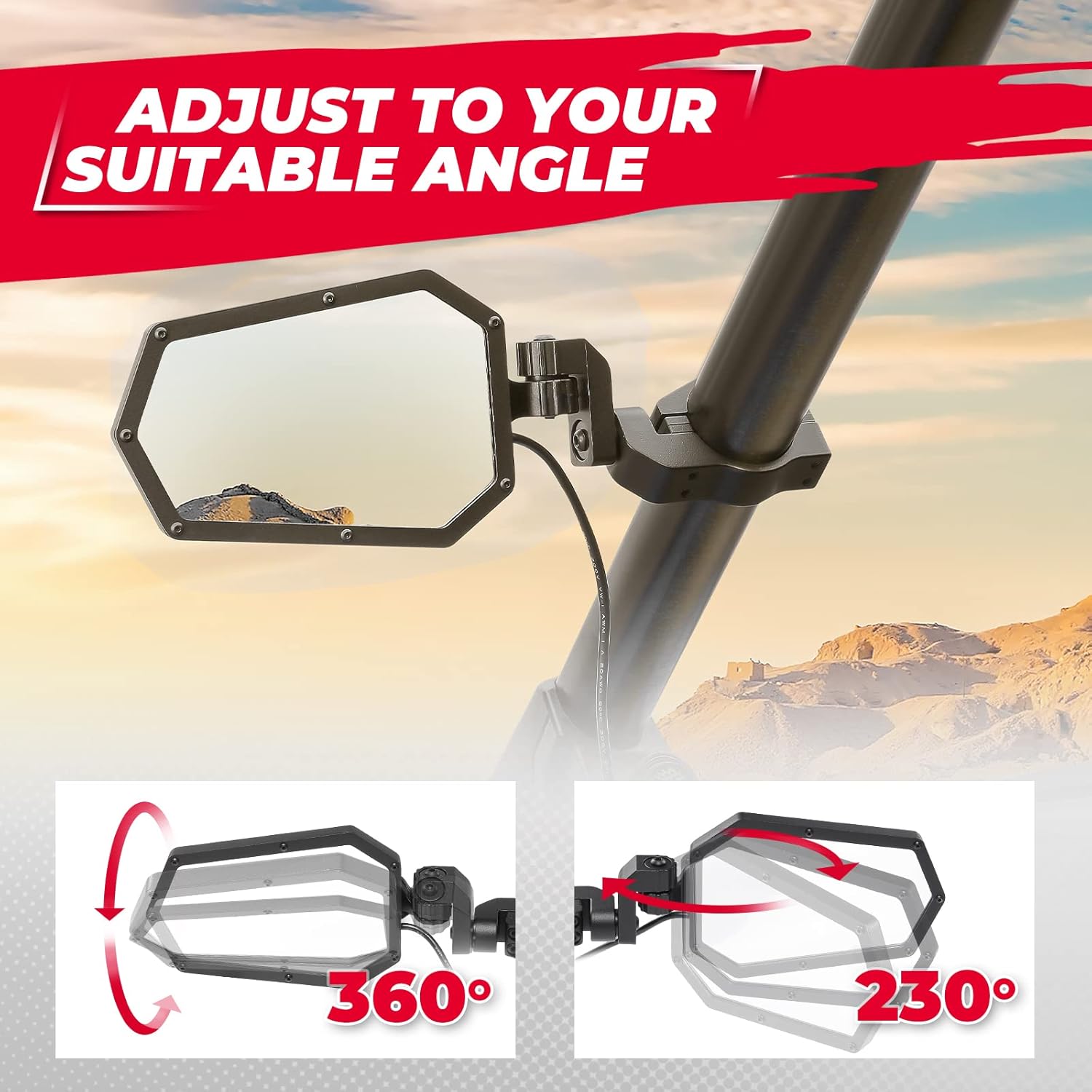UTV Side Rear View Mirrors Aluminium for Roll Bar Cage with Windshield O205262