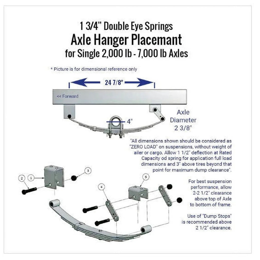 Trailer 3 Leaf Double Eye Spring Suspension and Single Axle Hanger Kit for 1 3/4" Tube - 2000 Pound Axles C1684