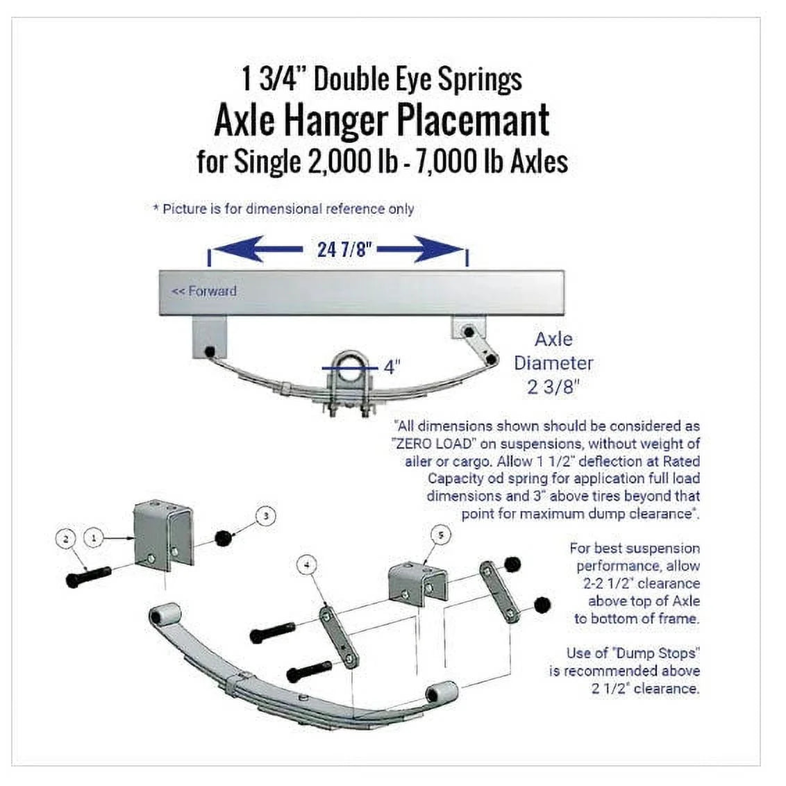 Trailer 3 Leaf Double Eye Spring Suspension and Single Axle Hanger Kit for 1 3/4" Tube - 2000 Pound Axles C1684