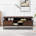 Wooden TV Stand with Metal Frame, 6 Storage Shelves, Industrial Rustic Brown E148506