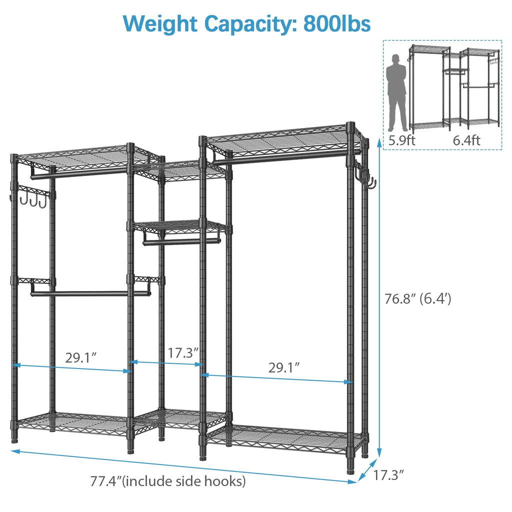 Heavy Duty Portable Clothes Rack, Max Load 800 Lbs, Black Q688