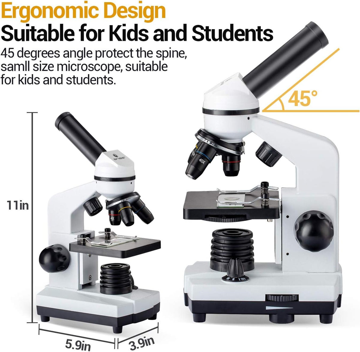 100X-1000X Magnification Compound Monocular Microscope with Dual LED Illumination G574