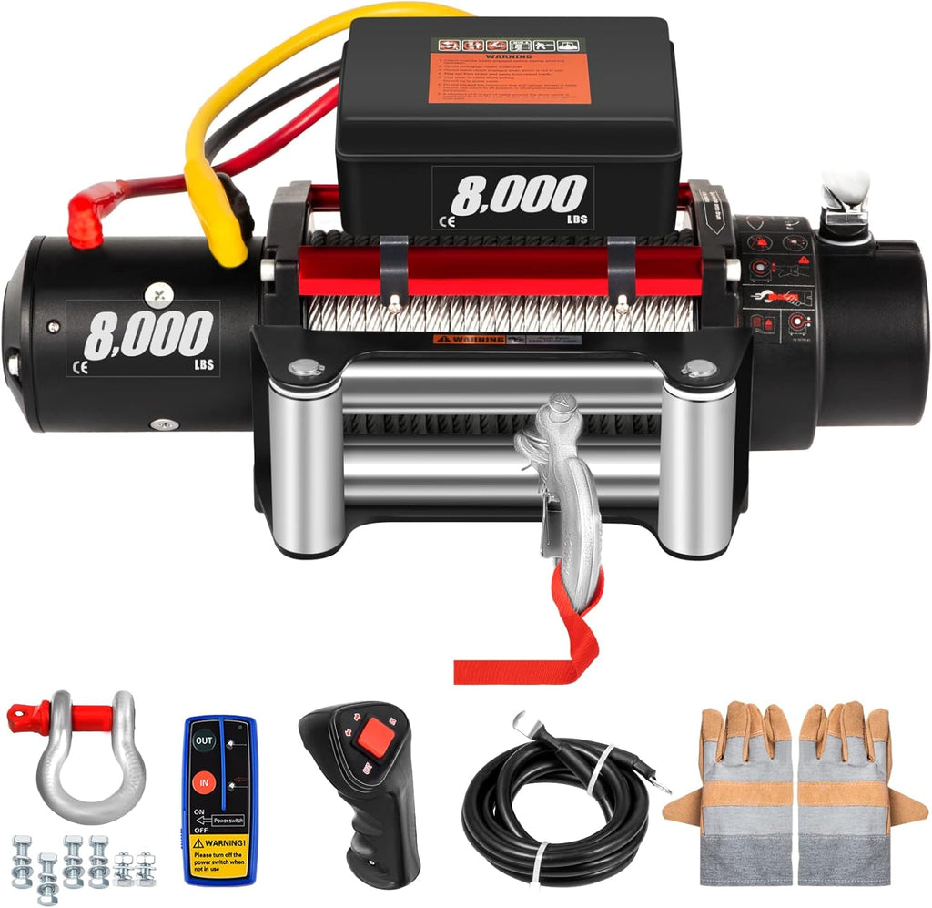 8000lb 12V Electric Winch with Wireless Remote Control Steel Cable V372