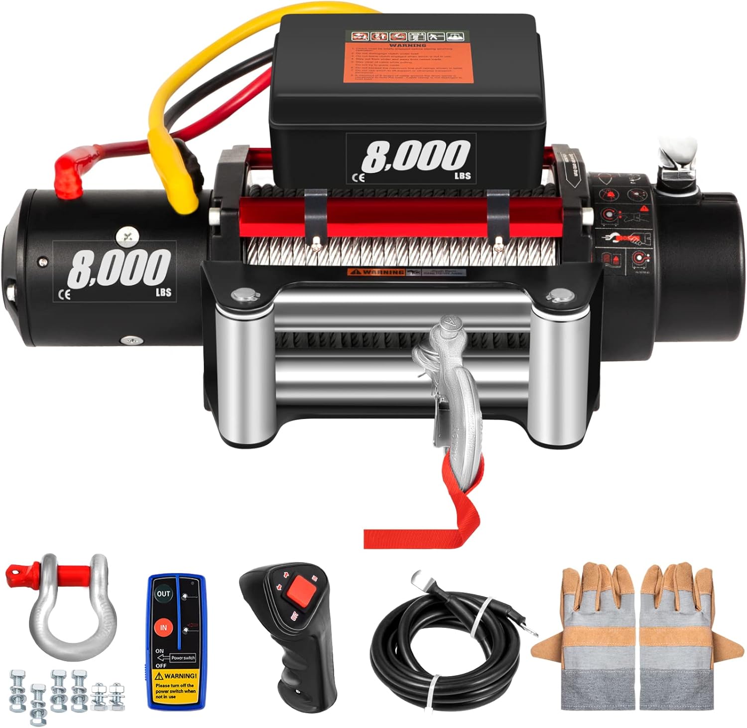 8000lb 12V Electric Winch with Wireless Remote Control Steel Cable V372