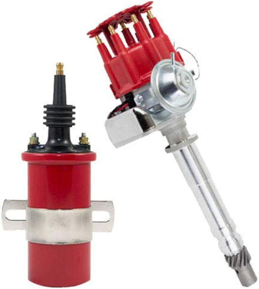 Red Cap Distributor Coil and Red 8mm Spark Plug Wires Set U945