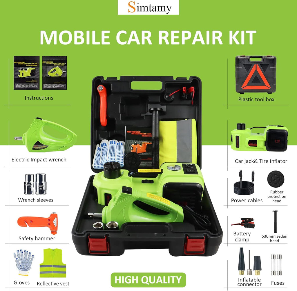5T Hydraulic Electric Car Jack with Impact Wrench, Tire Inflator and LED Light C378747