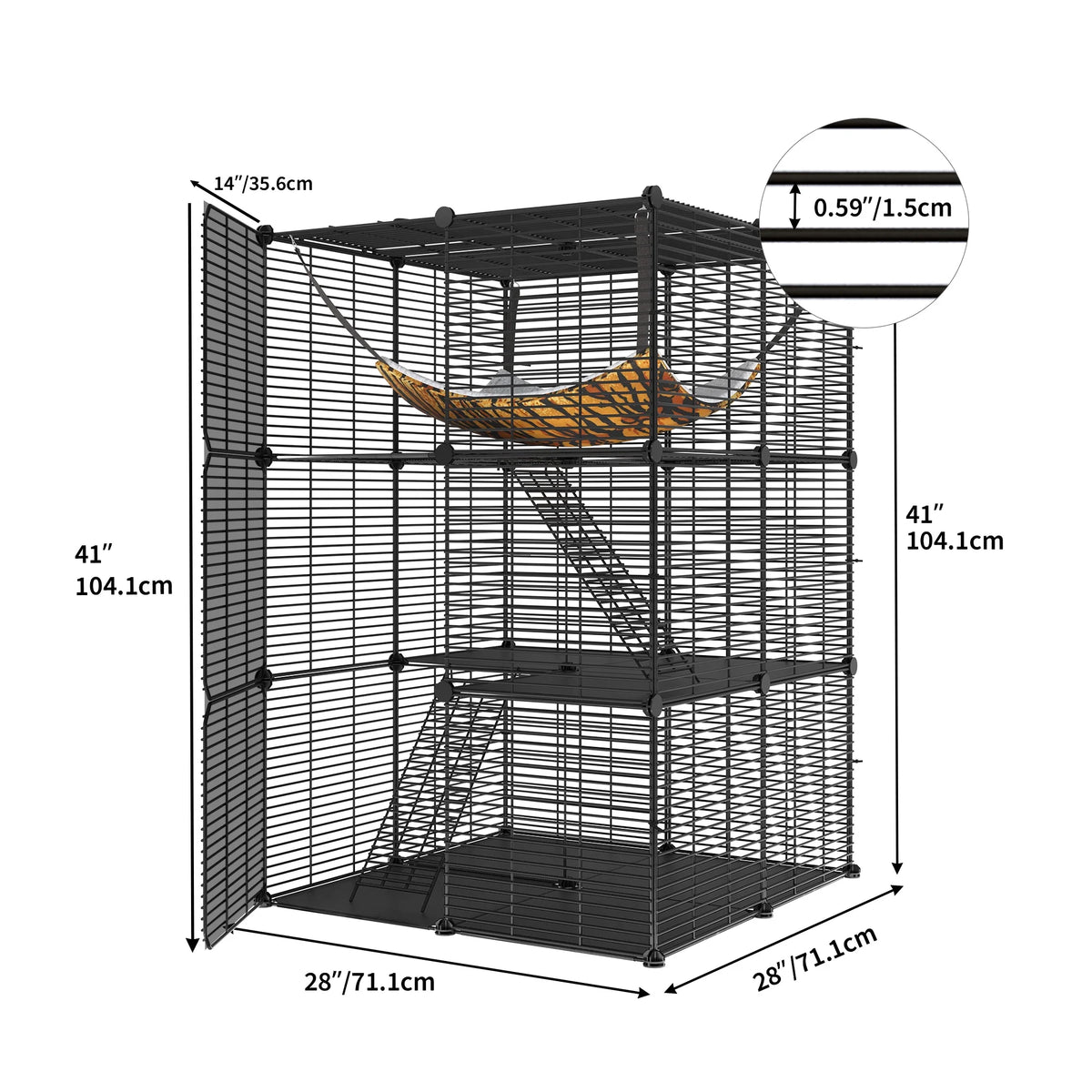 Indoor Cat Cage with Extra Large Hammock for Multiple Small Animals, 28"L x 28"W x 41"H, Black T580253