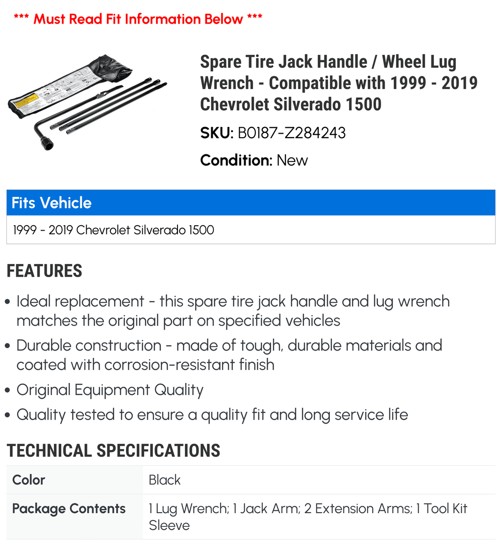 Spare Tire Jack Handle / Wheel Lug Wrench C2982