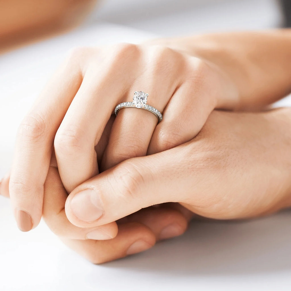 Oval Lab Grown Diamond Engagement Ring in 14k White Gold M4065