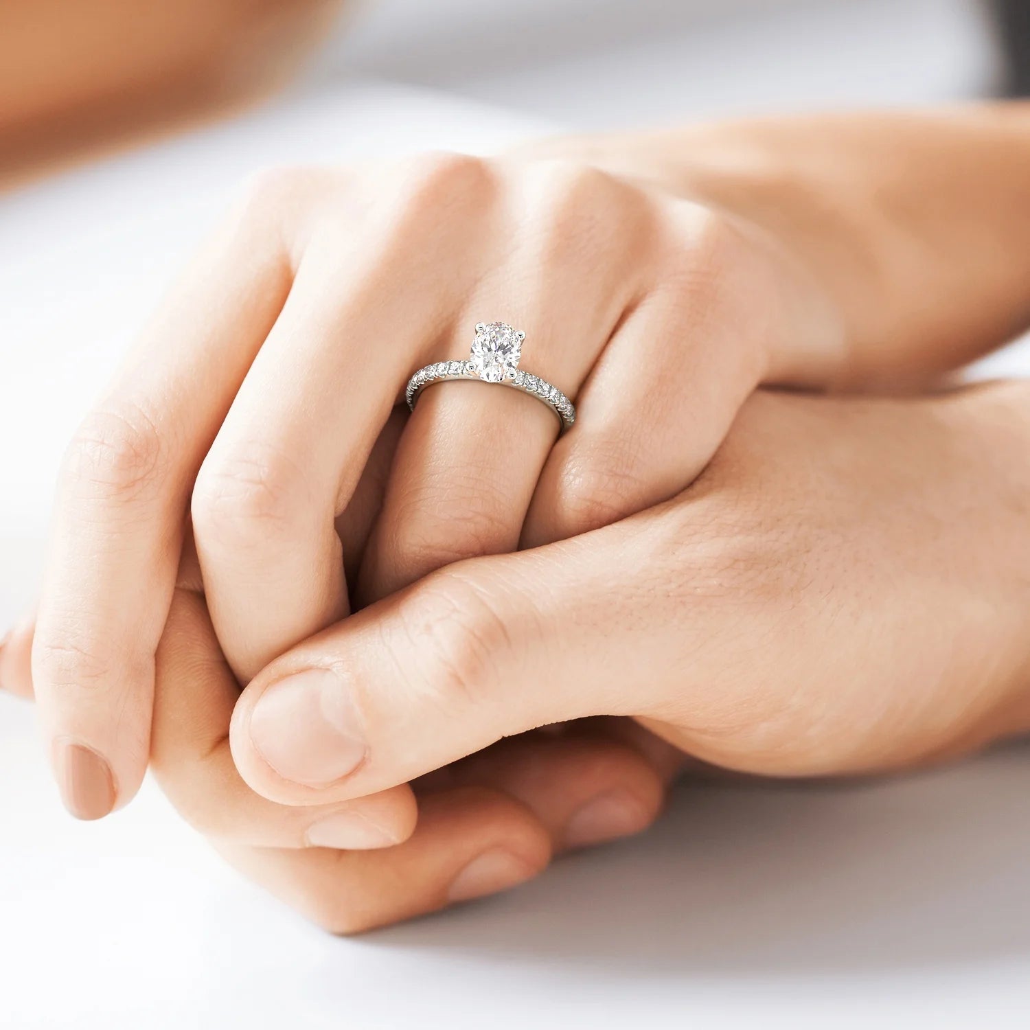 Oval Lab Grown Diamond Engagement Ring in 14k White Gold M4065