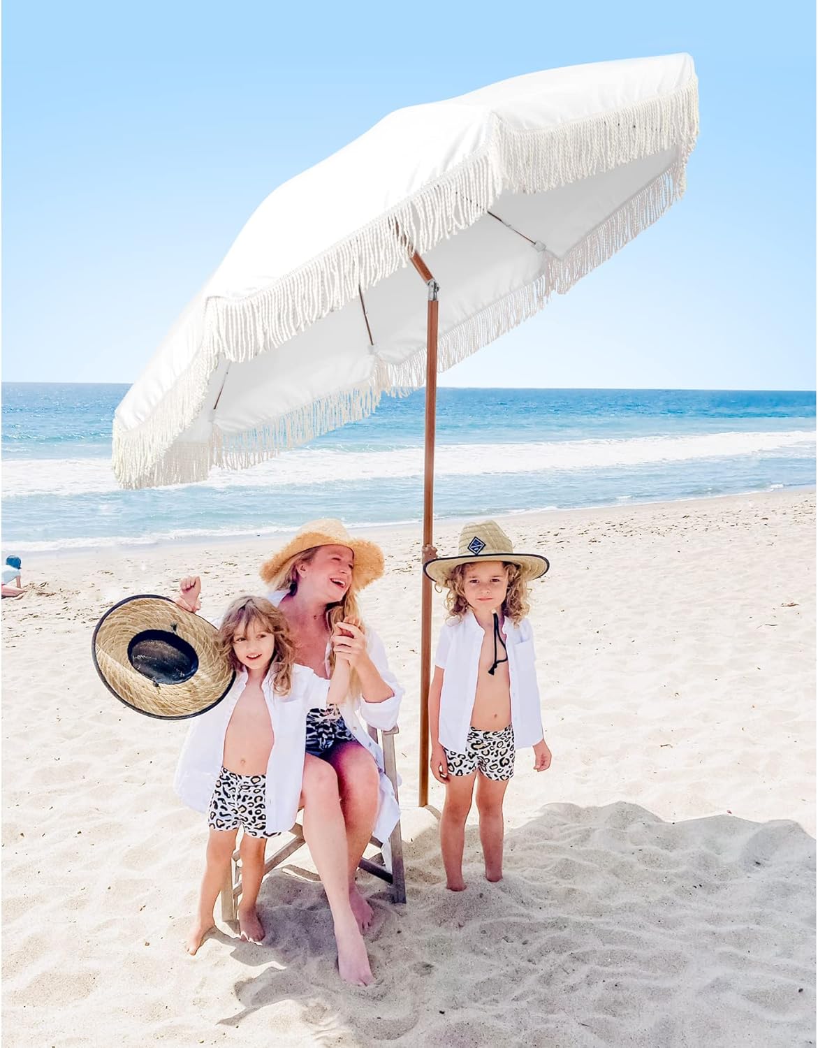 White Cream 7ft Patio Umbrella with Fringe L1201