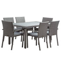 7 Pieces Patio Dining Set with Cushioned Chair, Gray O931