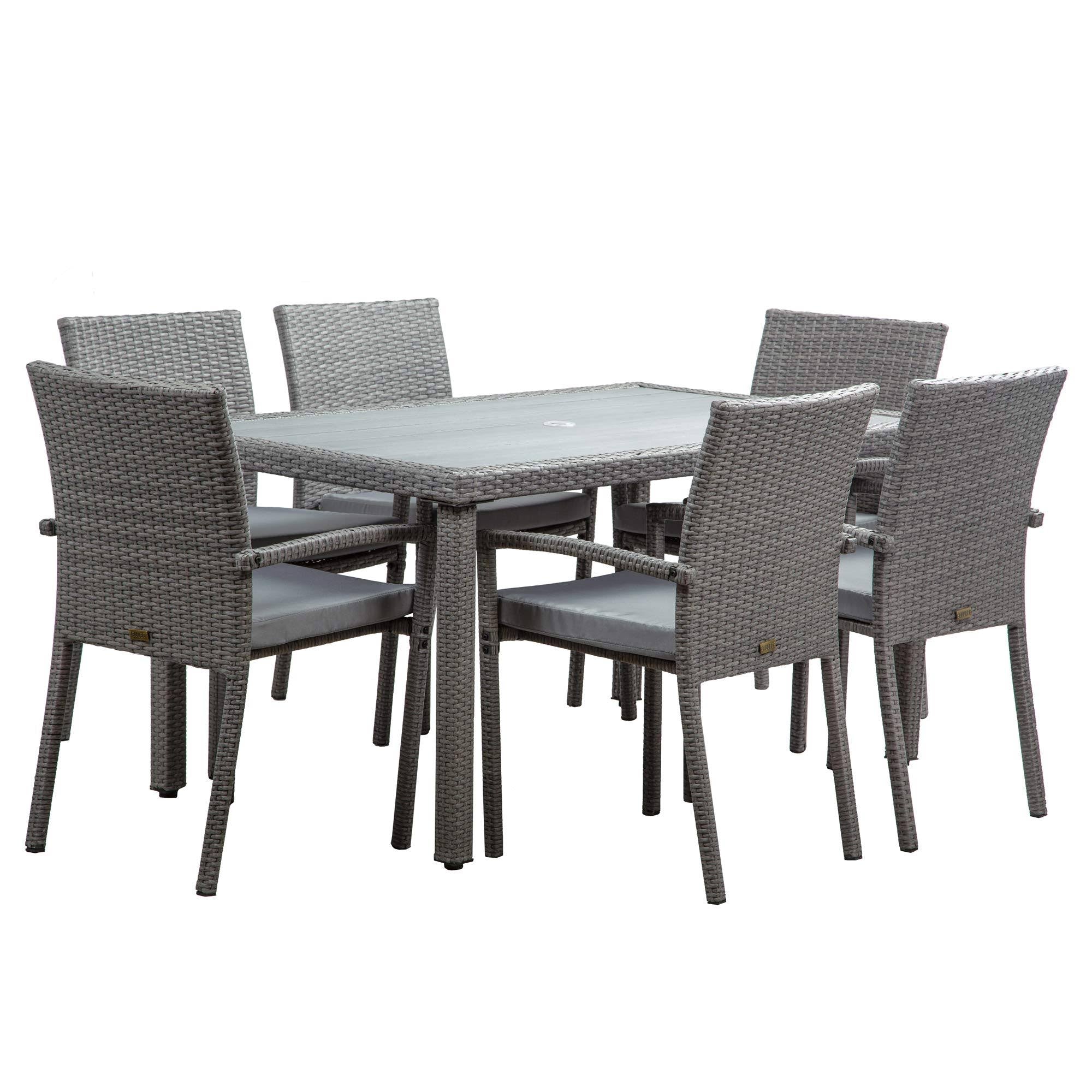7 Pieces Patio Dining Set with Cushioned Chair, Gray O931