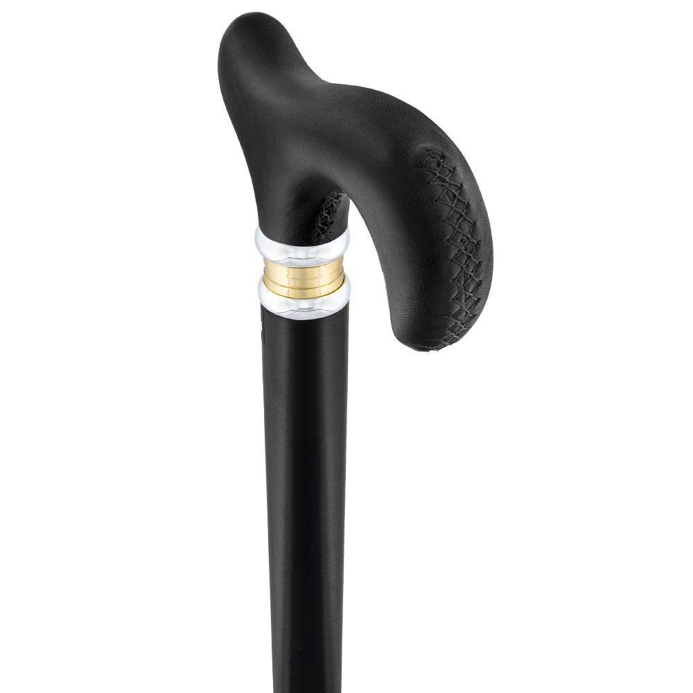 Black Leather Derby Walking Cane with Beechwood Shaft U2407