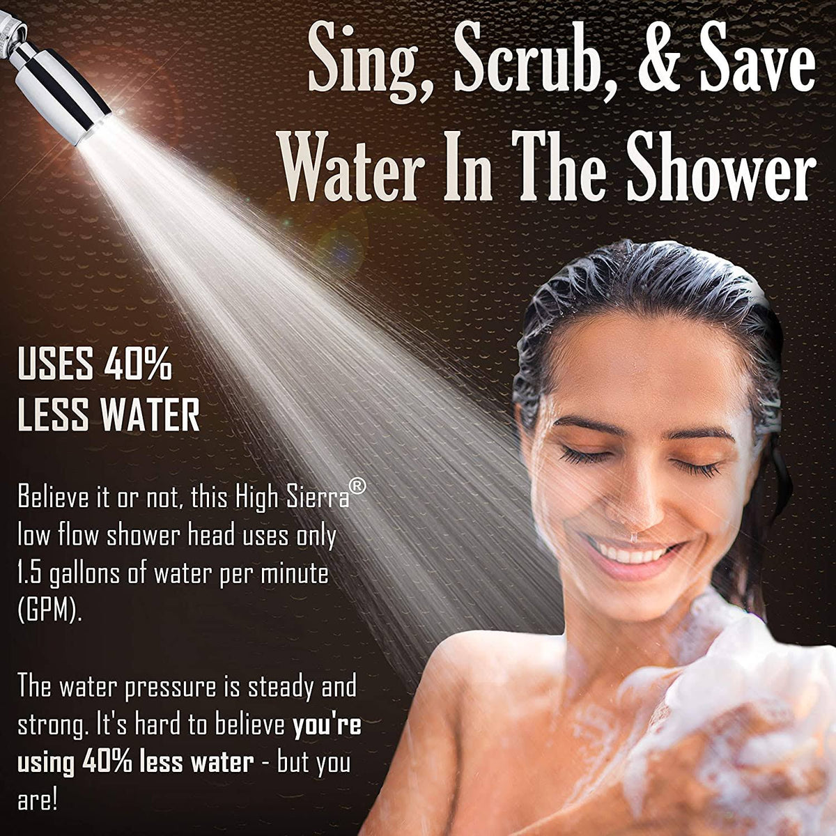High Sierra Solid Metal Handheld Shower Head Kit with Slip-Free Grip E576
