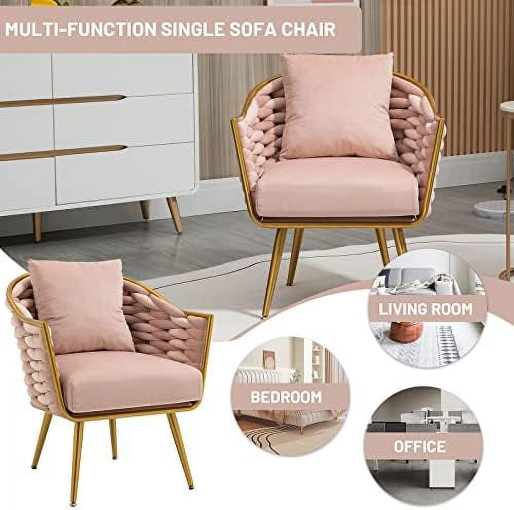 Beige Velvet Accent Chair with Arms and Pillow G8484