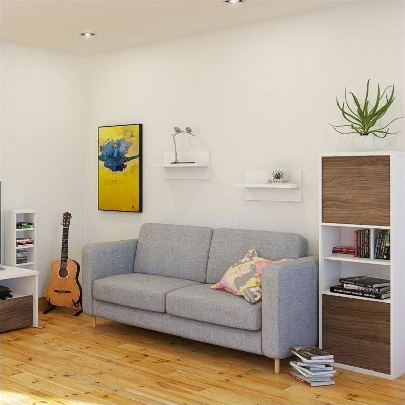 White and Walnut 2-Door Bookcase L149