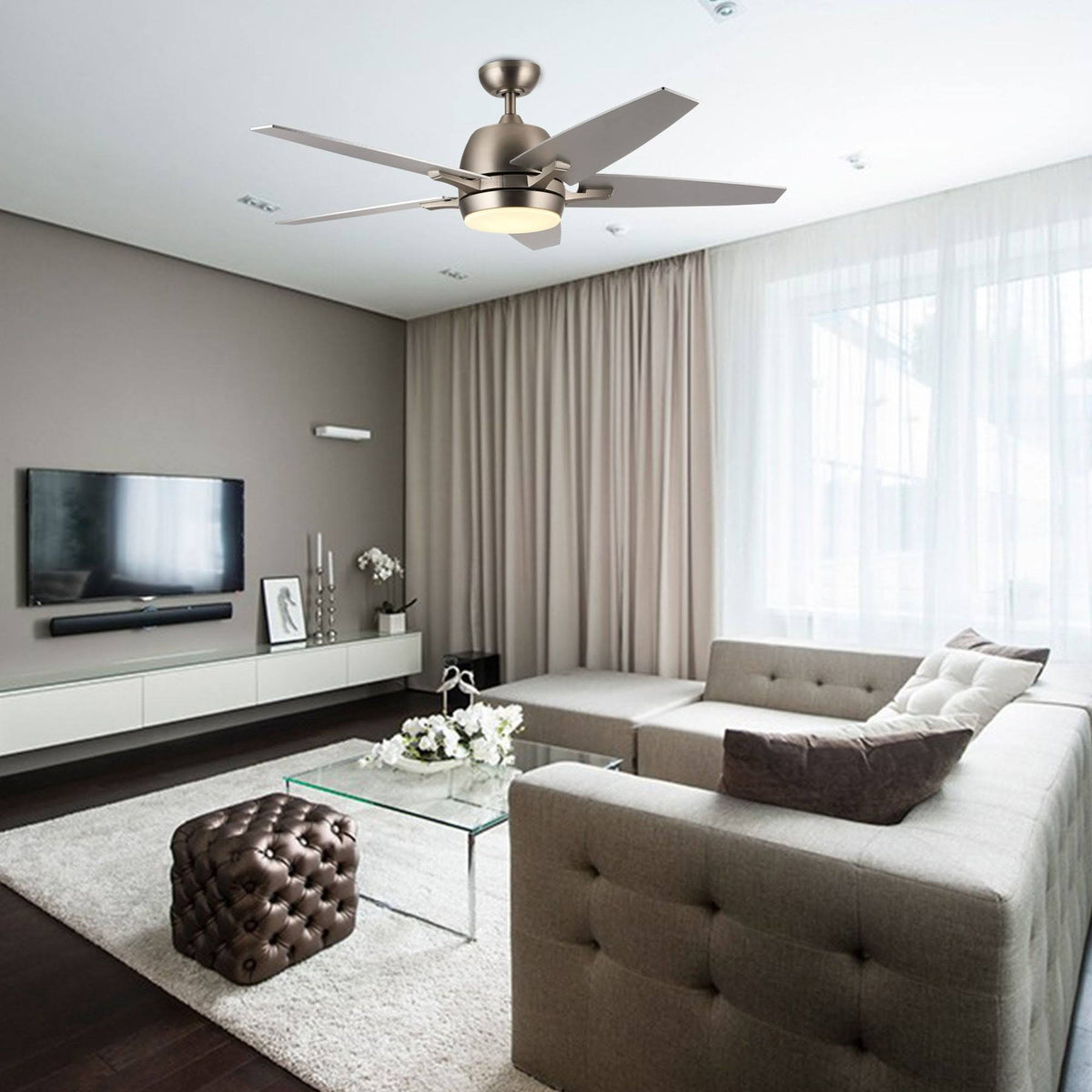 52x22 5-Blade Brushed Nickel Reversible Ceiling Fan with LED Light Kit and Remote Control B83908