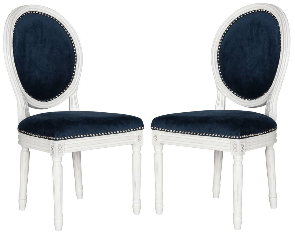 Navy Cream Velvet Oval Side Chair Set of 2 Z833
