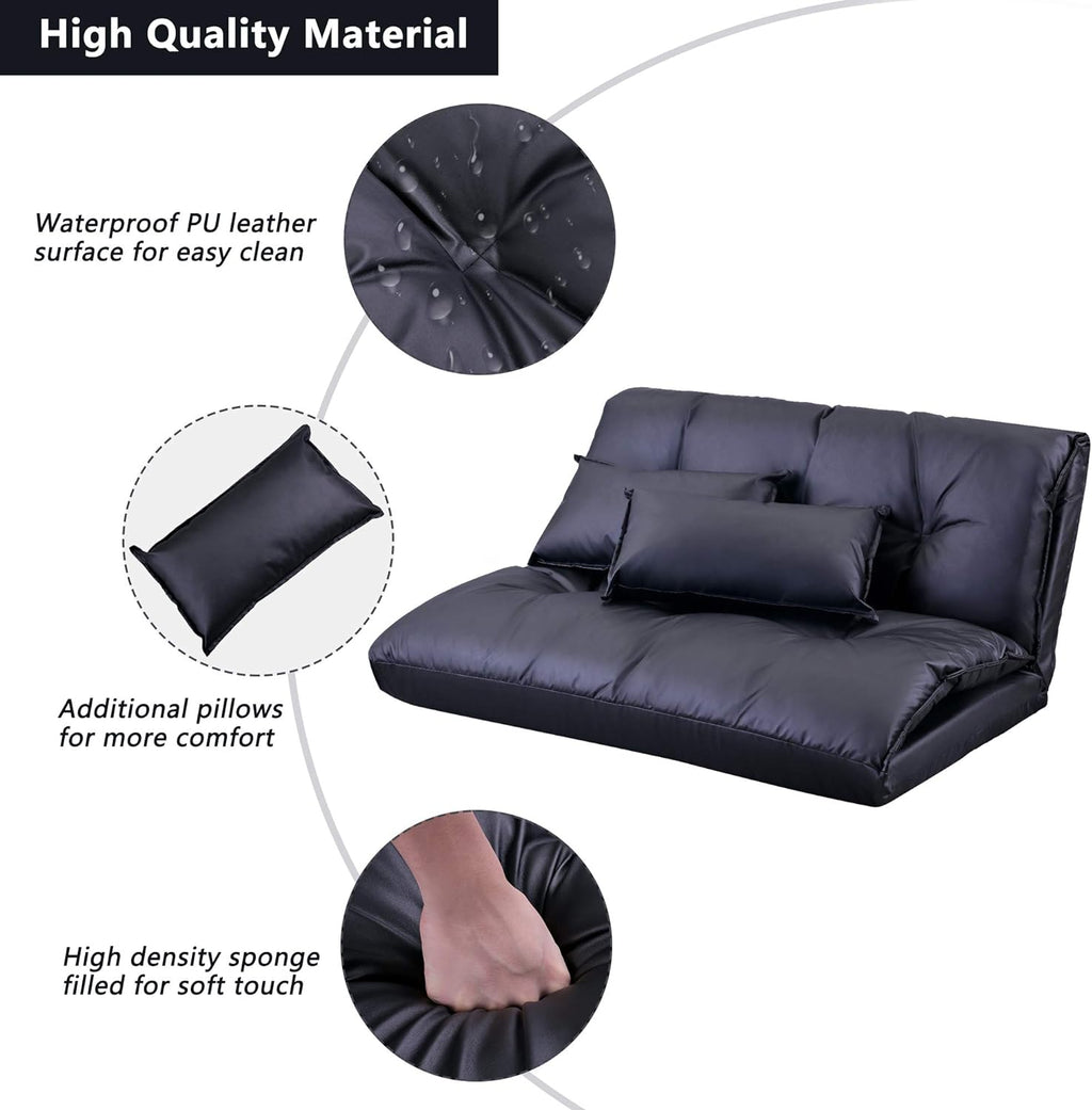 Adjustable Floor Sofa Bed with 2 Pillows, 5 Reclining Position, Black G36901