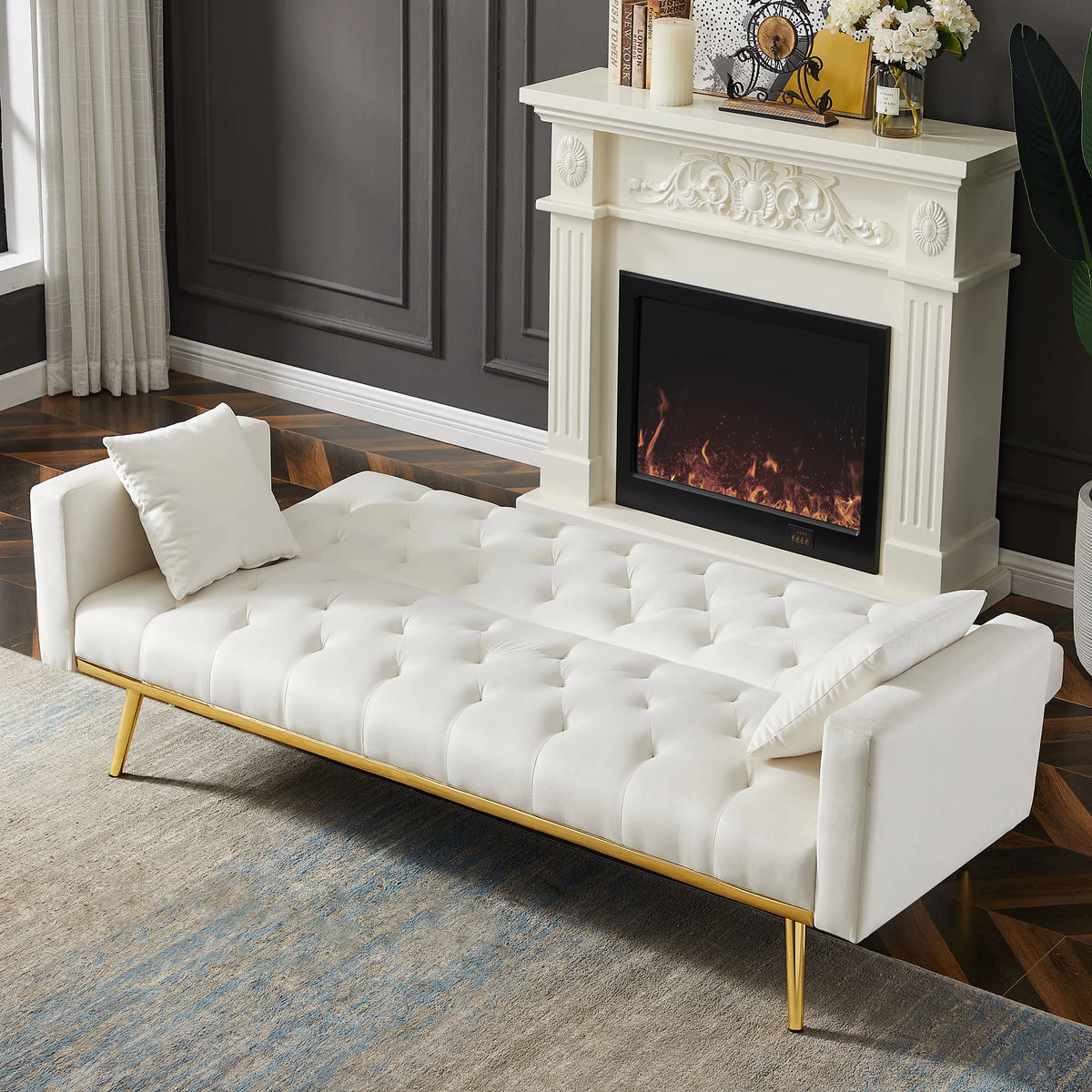 White Convertible Folding Futon Sofa Bed O27313