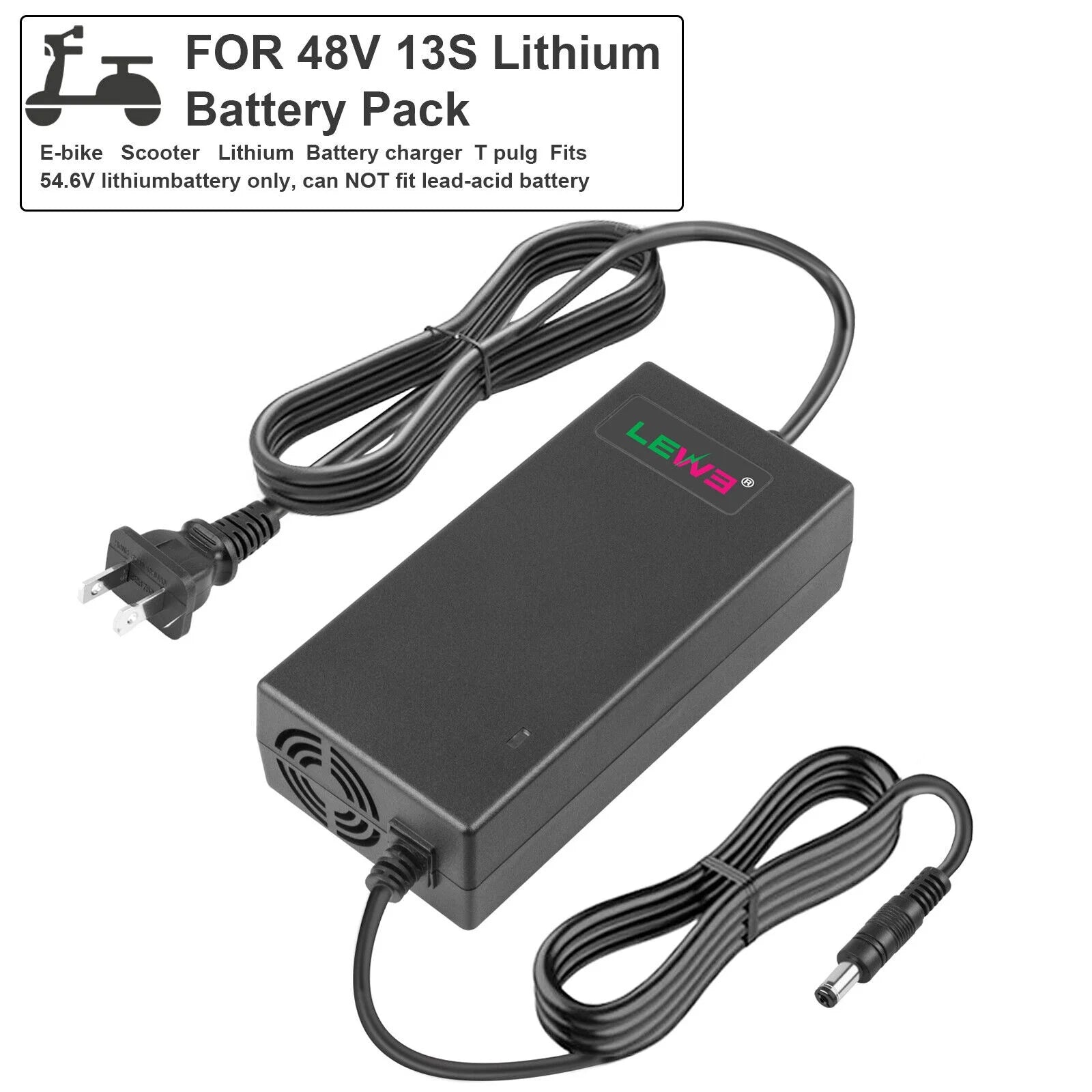 54.6V 2A E-bike Charger for 48V Li-ion Battery 5.5x2.1/2.5mm Tip T30369