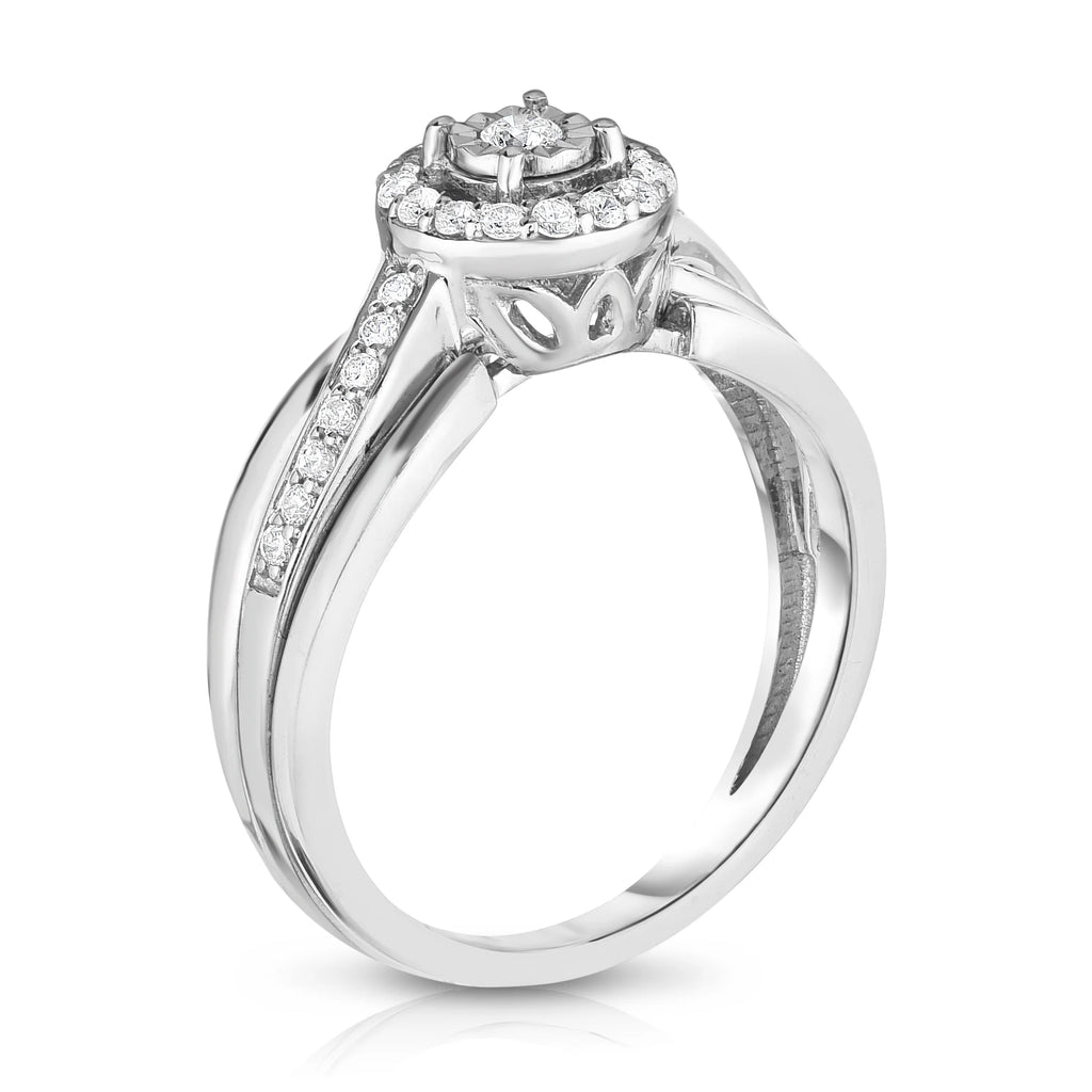 1/4 Cttw Diamond Halo Engagement Ring Set in Rhodium Plated Sterling Silver Size 7 V23091