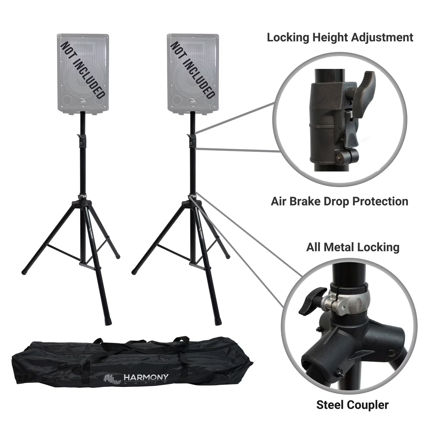 Pro DJ Tripod Speaker Stand Pair with Air Brake Lowering A994