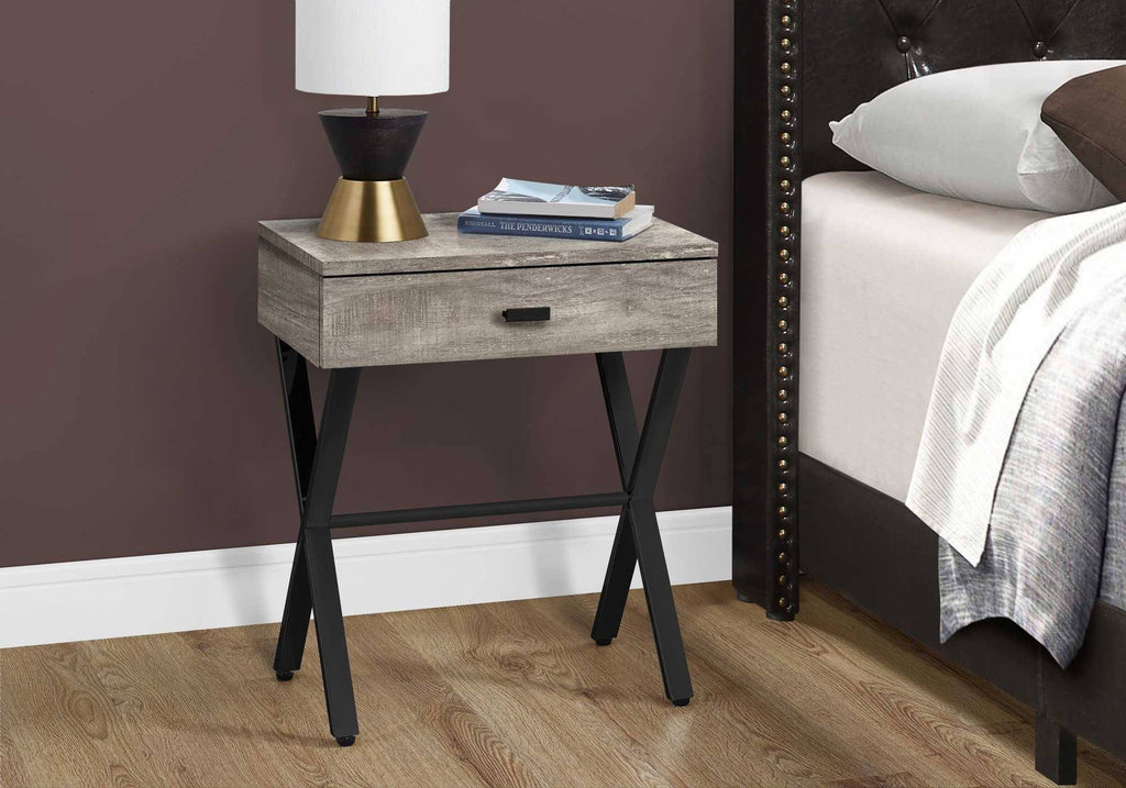 Taupe Finish and Black Metal Accent Table H357